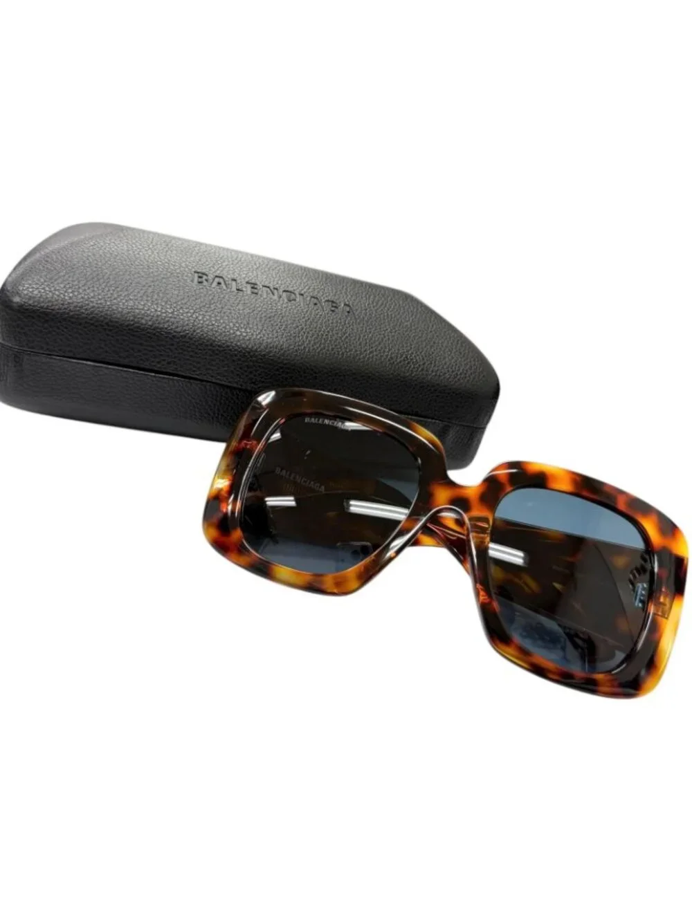 Balenciaga Tortoiseshell Pattern Sunglasses Eyewear Brown Blue Lens 53